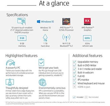 2022 HP All-in-One Desktop Computer 21.5″ FHD Touchscreen AMD Ryzen - Image 2