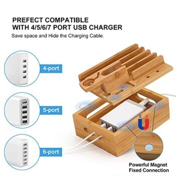 Pezin & Hulin Bamboo Charging Station for Multiple Devices (Included 5 Port USB Charger, 5 Pack - Image 3