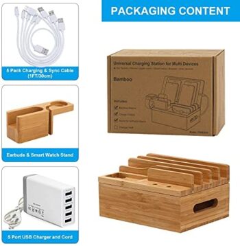 Pezin & Hulin Bamboo Charging Station for Multiple Devices (Included 5 Port USB Charger, 5 Pack - Image 8