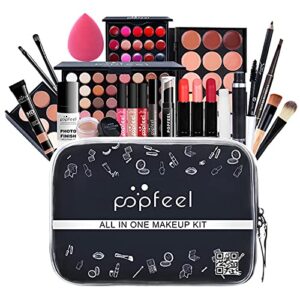 All-in-one Makeup Gift Set, Makeup Kit for Women Beginners Full Kit Cosmetic, Essential Starter Bundle Include Eyeshadow Palette Lipstick Blush Foundation Concealer Face Powder Lipgloss (KIT003)