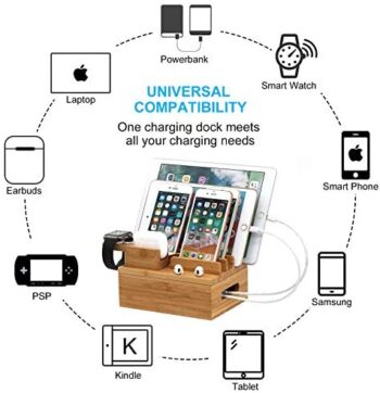 Pezin & Hulin Bamboo Charging Station for Multiple Devices (Included 5 Port USB Charger, 5 Pack - Image 4