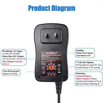 [Upgraded Version] SoulBay 30W Universal AC/DC Adapter Switching Power Supply with 8 Selectable Adapter Tips, - Image 4