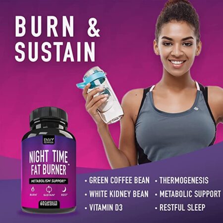 Night Time Fat Burner - Carb Blocker, Metabolism Support, Appetite Suppressant and Weight Loss Diet Pills for Men and Women with Green Coffee Bean Extract and Vitamin D3 - 60 Capsules - Image 6