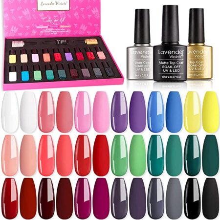 Lavender Violets Soak-off UV Gel Nail Polish Kit with Base Top Gel 18 Colors Nail Gel for Home Nail Salon Nail Art 997 - Image 5