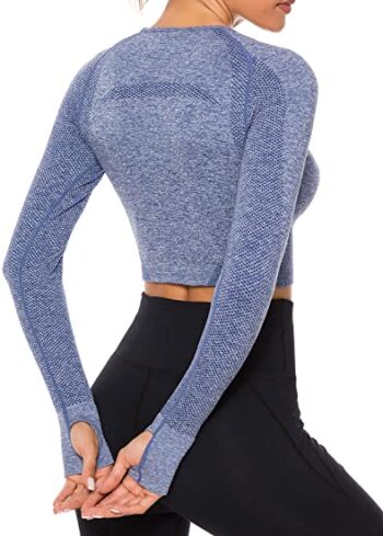 SEASUM Women Workout Crop Top Seamless Shirt Athletic Long Sleeve Fitness Tight Tee - Image 5