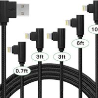 5 Pack [0.7FT/3FT/3FT/6FT10FT] Extra Long Nylon Braided 90 Degree Charging & Syncing Cord Compatible Phone Charger 12/11/Pro/Xs Max/8/8Plus/7/7Plus/6S/6s Plus/Se(Black)
