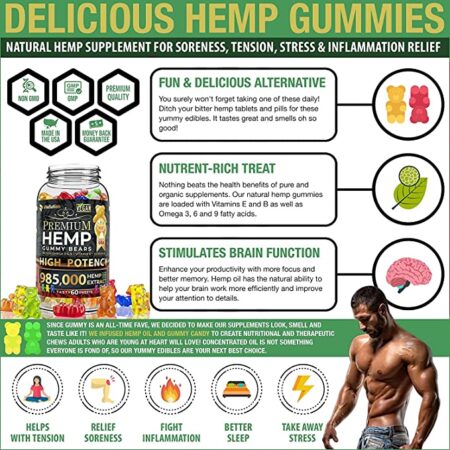 Wellution Hemp Gummies 985,000 High Potency - Fruity Gummy Bear with Hemp Oil. Natural Hemp Candy Supplements for Stress & Inflammation - Promotes Sleep & Calm Mood - Image 2