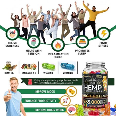 Wellution Hemp Gummies 985,000 High Potency - Fruity Gummy Bear with Hemp Oil. Natural Hemp Candy Supplements for Stress & Inflammation - Promotes Sleep & Calm Mood - Image 4