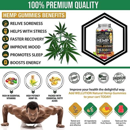 Wellution Hemp Gummies 985,000 High Potency - Fruity Gummy Bear with Hemp Oil. Natural Hemp Candy Supplements for Stress & Inflammation - Promotes Sleep & Calm Mood - Image 5